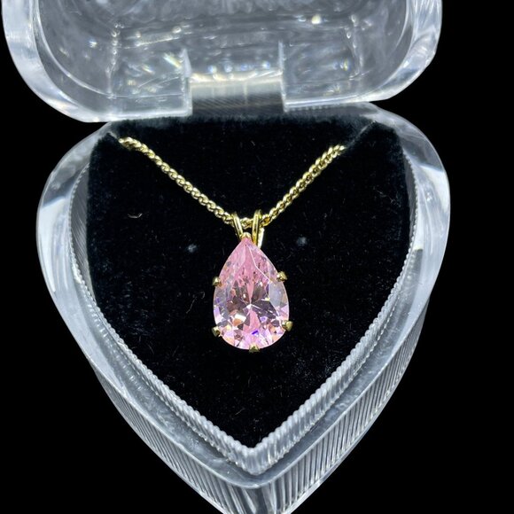 Swarovski Crystal Pink Teardrop Necklace Gold Gift Coquette NWT Holiday - Picture 2 of 8